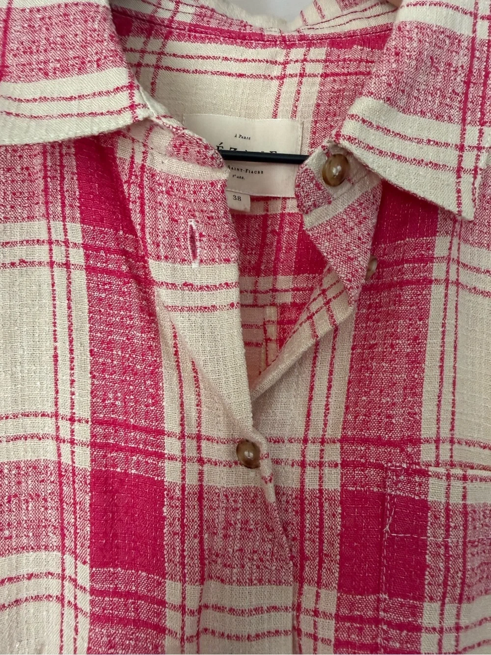Sezane THÉOPHILE TROUSERS + TOMBOY SHIRT SET Linen In Pink White Check Sz38 US M